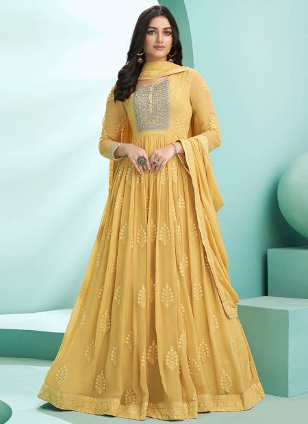 Yellow Colour Designer Heavy Wedding wear Georgette Embroidery With Diamond Work Suit Collection 2001A